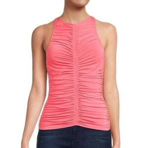 A.L.C. Ruched Adley Ruched Viscose Tank Top Racerback Womens Pink Size Small